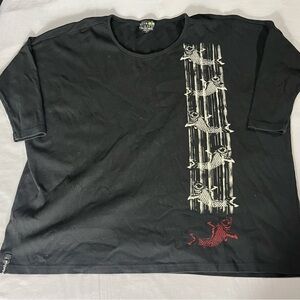 Citron 3.33 Santa Monica Black Koi Fish Boxy Top Women Medium Made in USA Cotton